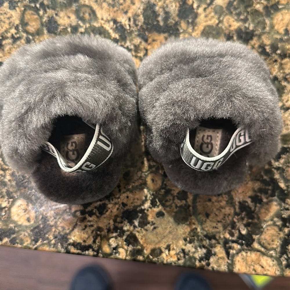 Brand new grey newborn Ugg slides made of real fur